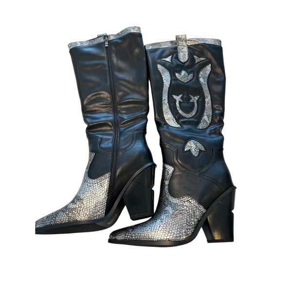 ANN CREEK 'Boma' Snake Accent Two-Tone Boots, Layered High Heels, Size 10 M - Picture 5 of 12